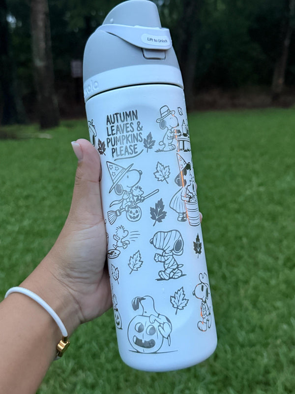 Snoopy-Inspired Fall & Halloween Engraved Owala FreeSip – Personalized