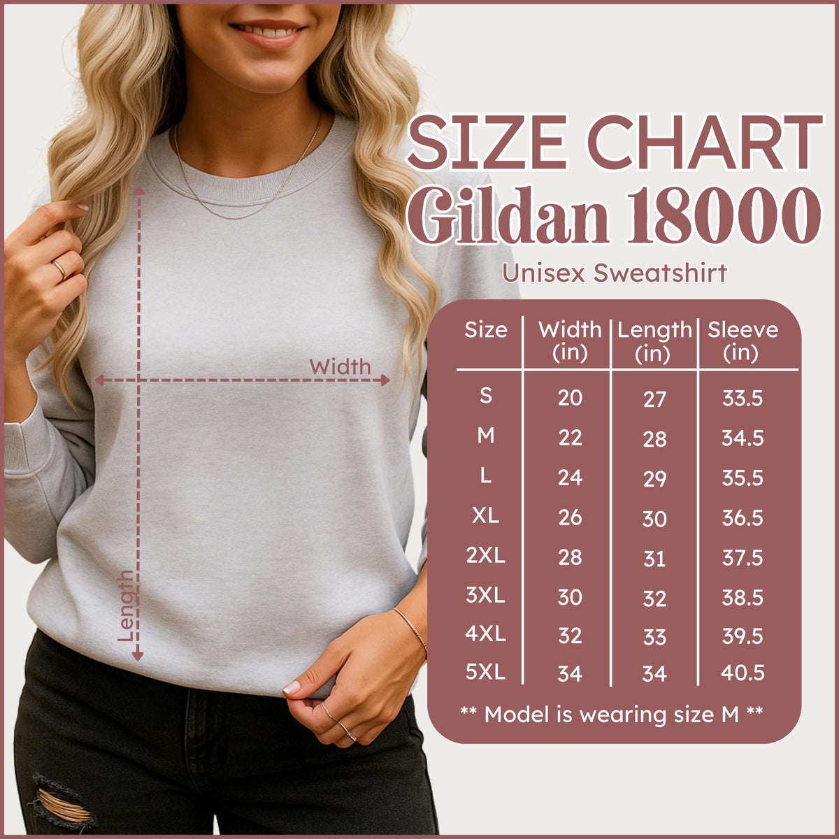 Gildan 18000 unisex sweatshirt size chart
