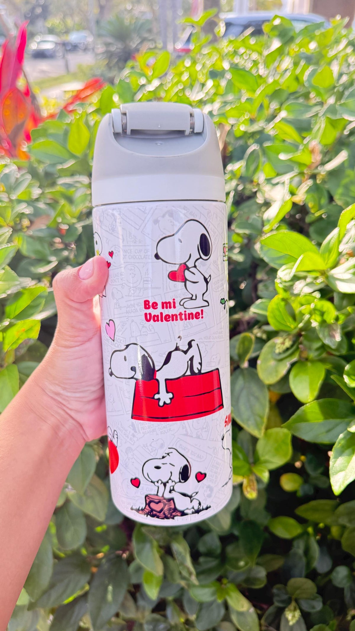 Snoopy doghouse Valentine's design on a white tumbler