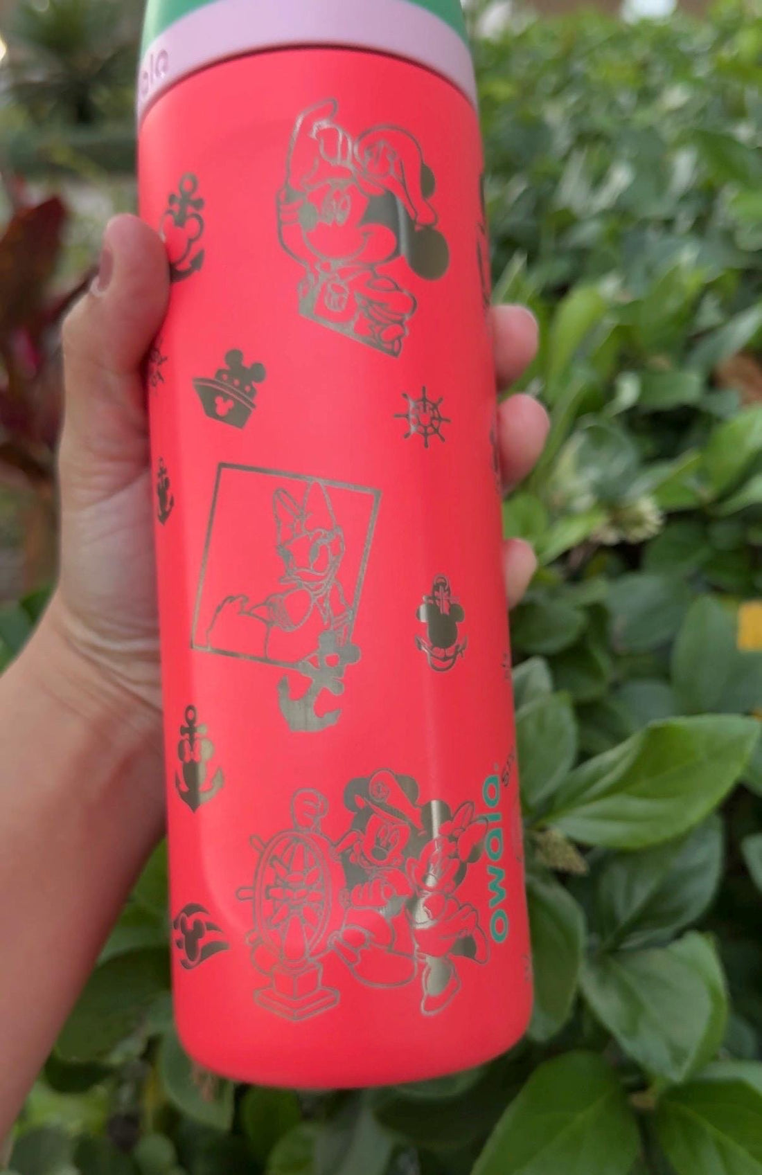 Coral Owala FreeSip laser engraved with a Disney cruise-inspired vacation design