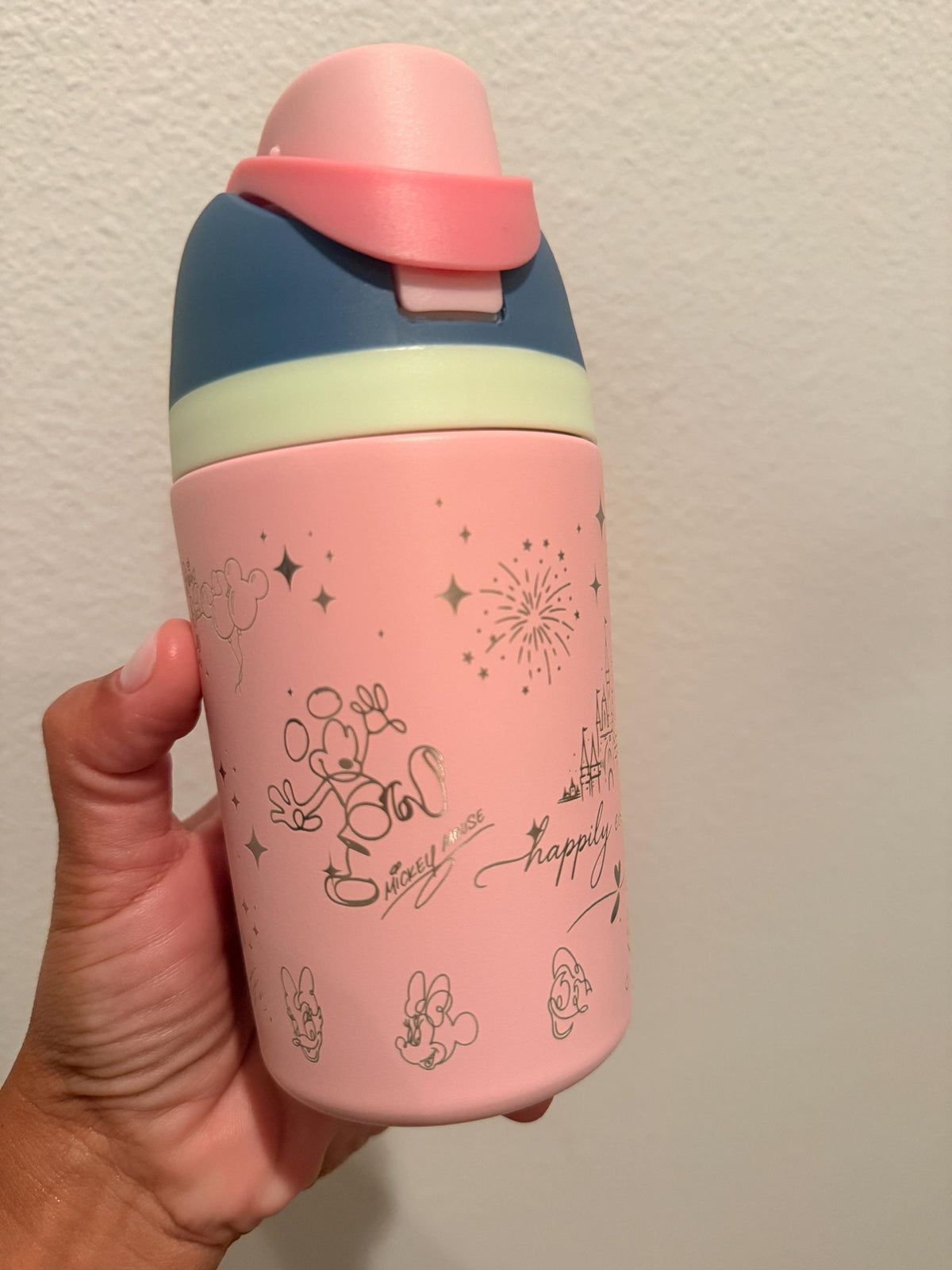 Back of a 12 oz kids FreeSip with engraved signatures and name